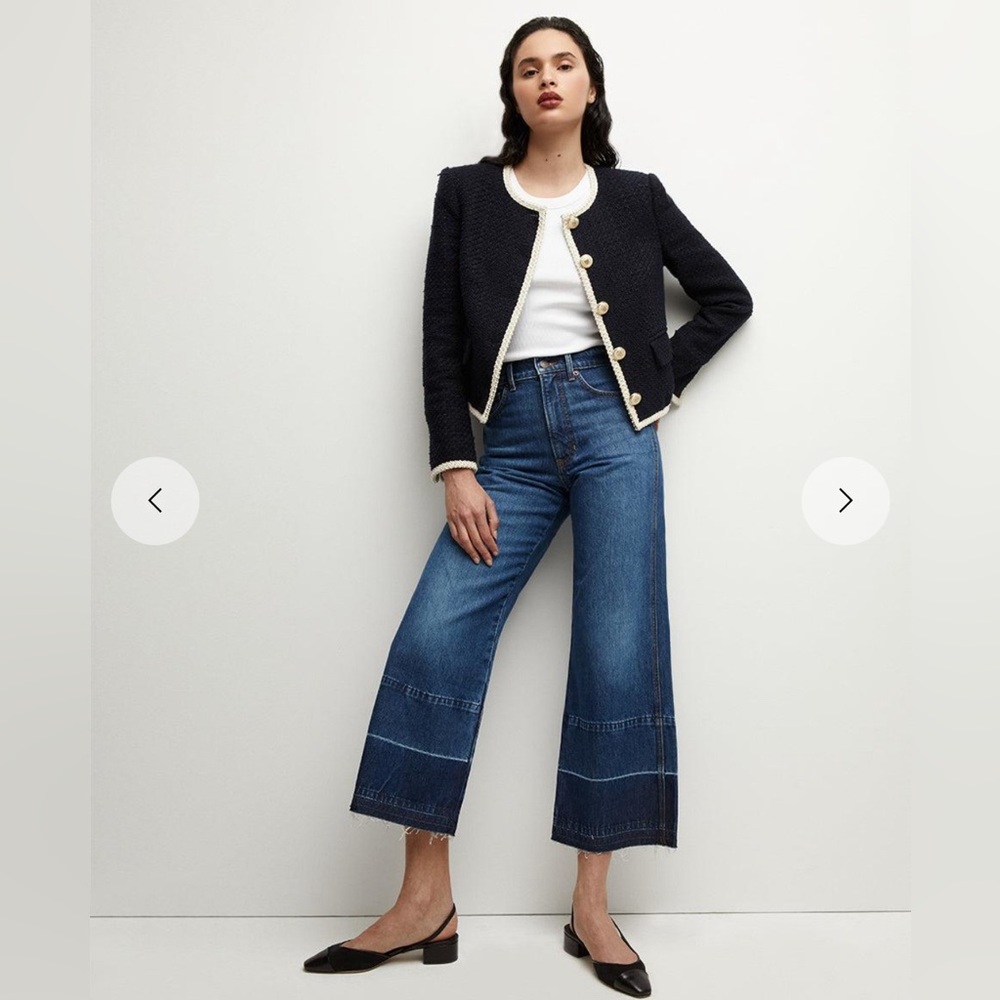 2024 Authentic Veronica Beard Mabel Collarless Tweed Jacket in Dark Navy